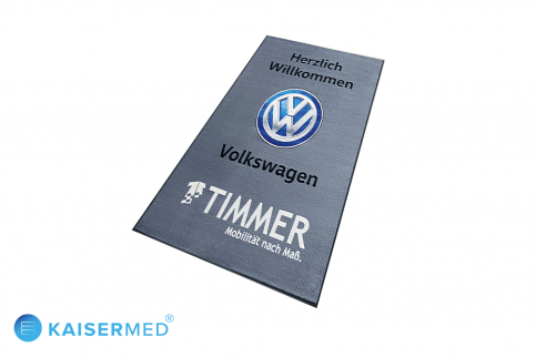 LOGOMATTE LogoMat Business - bedruckte Fußmatte mit der Aufschrift "Herzlich Willkommen Volkswagen Timmer Mobilität nach Maß." inkl. dem VW Logo in der Mitte