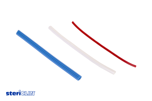Klemmpolster für medizinische Instrumente - links dickes Klemmpolster in Blau, Mitte mittel dickes in weiß, rechts dünnes in rot