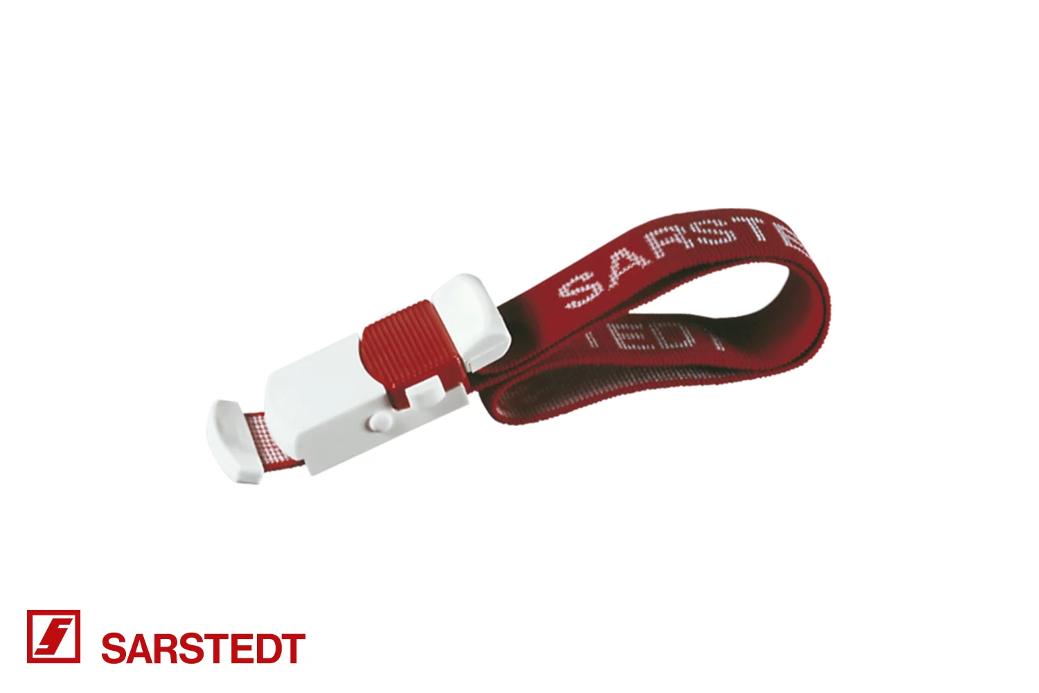 Latexfreier Venenstauer aus Polyester (PE) für venöse Blutentnahmen in rot mit weißer Schrift