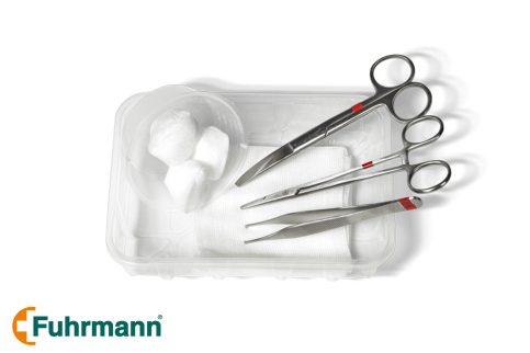 Chirurgisches Naht Set für eine sterile Wundversorgung bei kleineren chirurgischen Eingriffen mit Scheren, Klemmen und Pinzette