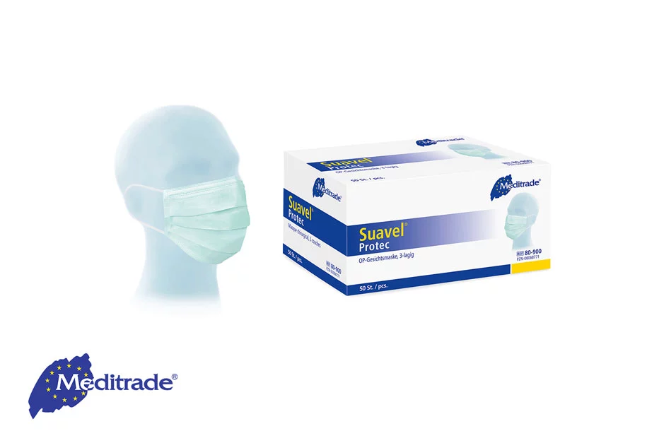 Puppenkopf trägt Meditrade Suavel® Protec OP-Maske