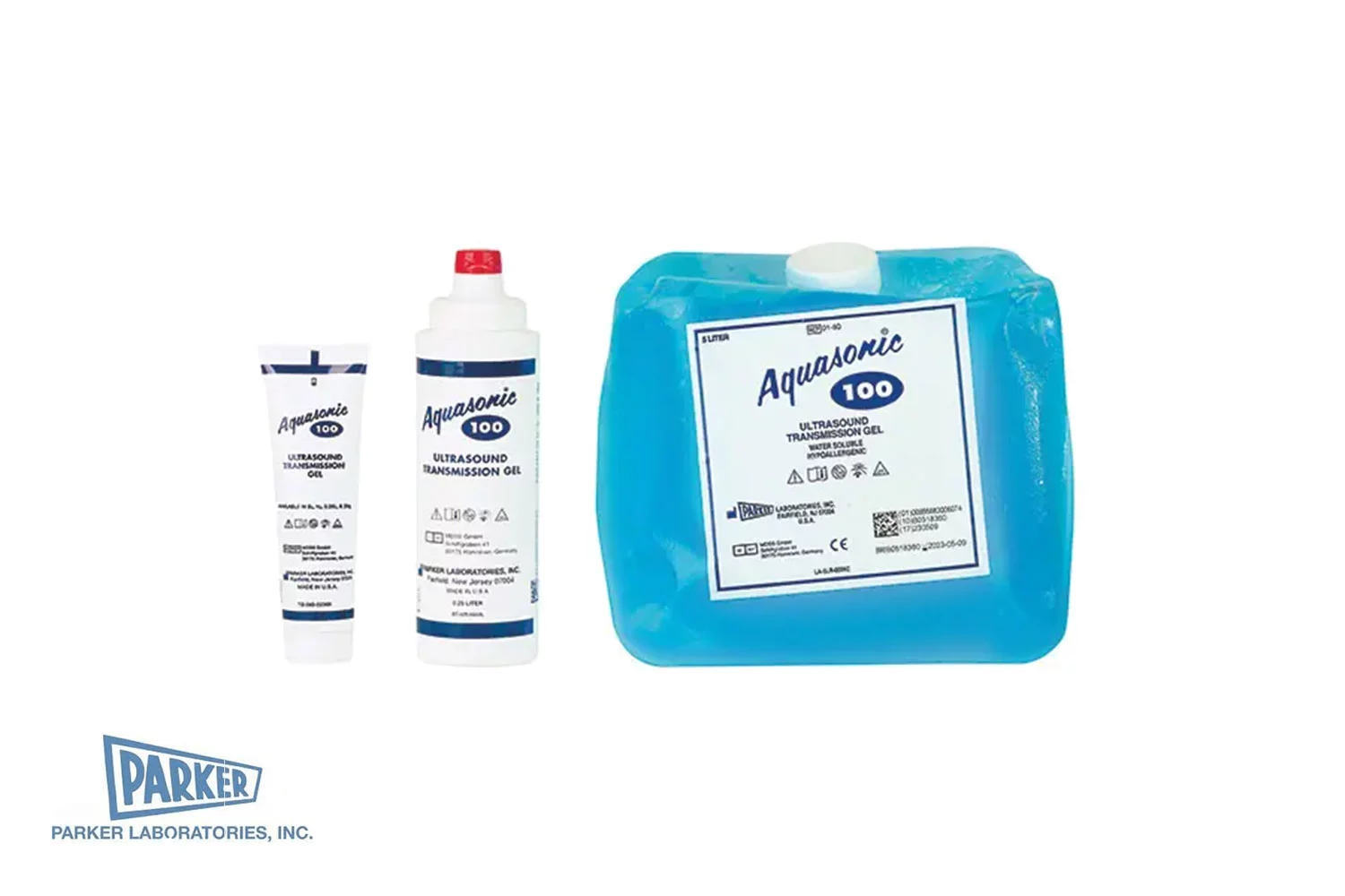 Varianten des PARKER Aquasonic® 100 Ultraschallgels in verschiedenen Größen