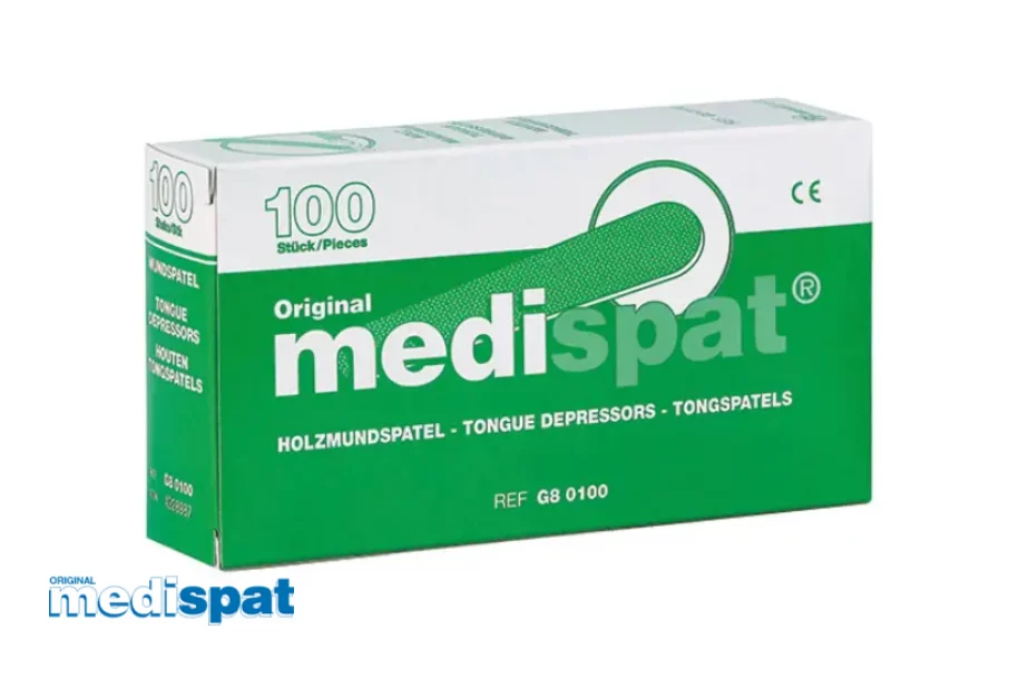 Verpackung der Holzmundspatel Medispat 150x18 mm in der 100 Stück Variante